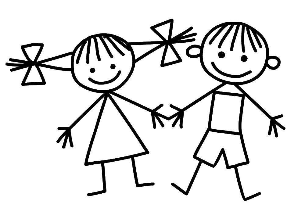 Coloring Boy and girl. Category Coloring pages for kids. Tags:  children.