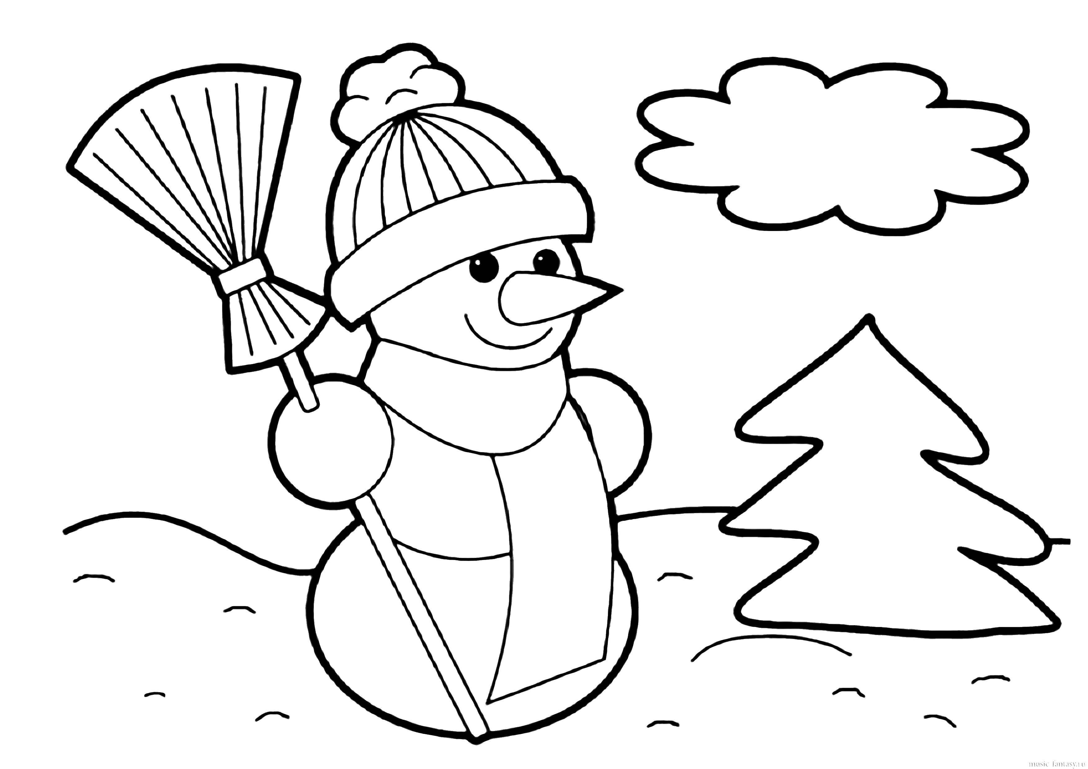 Coloring Snowman in the woods. Category snow. Tags:  snowman.