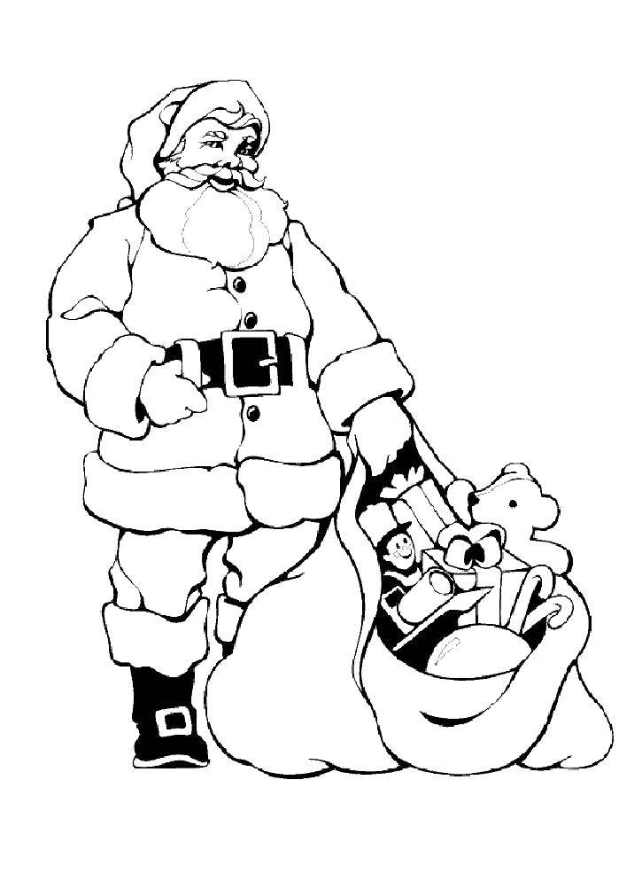 Название: Раскраска Дед мороз с подарками. Категория: новый год. Теги: Дед мороз, подарки.