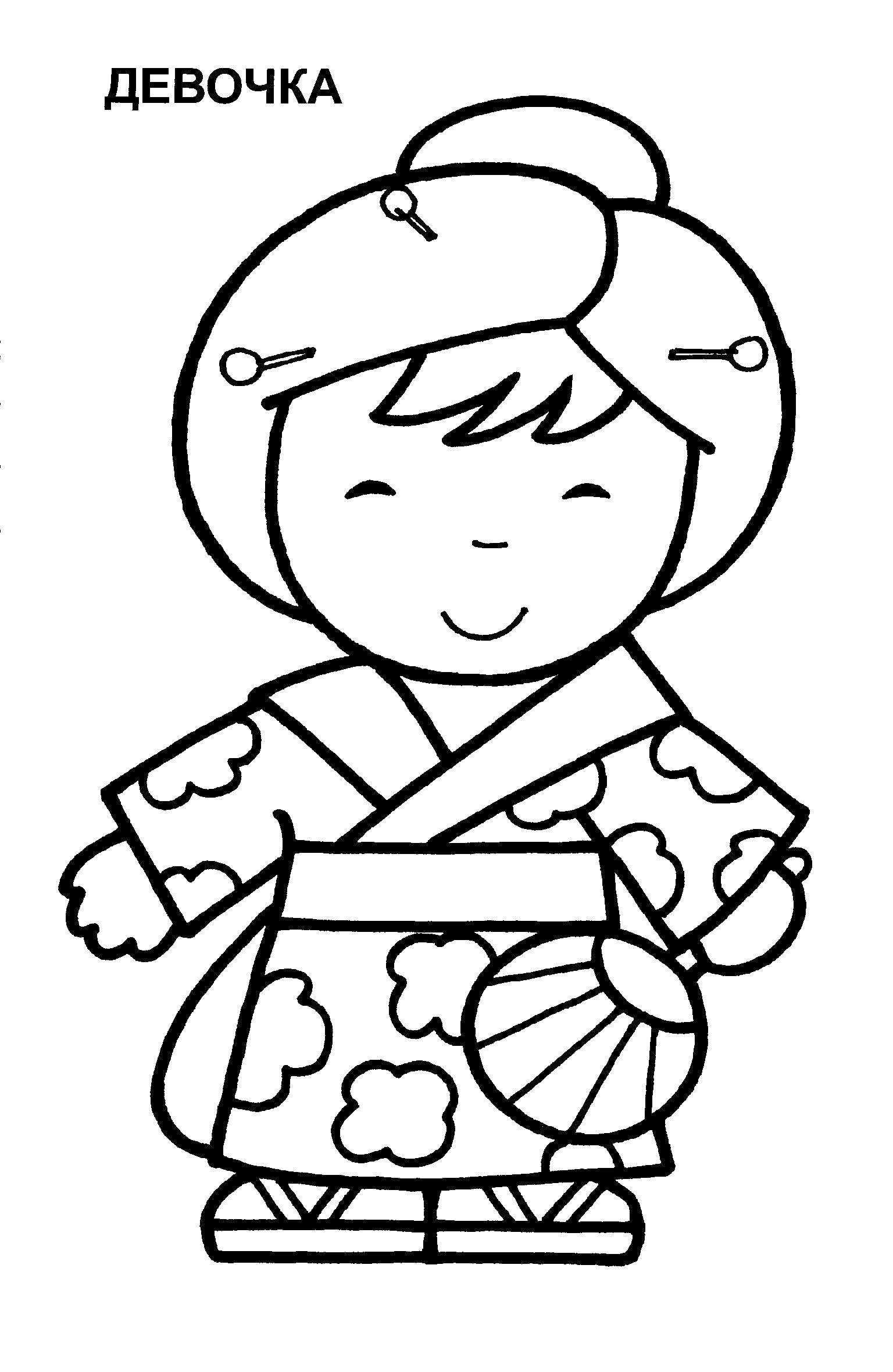 Coloring Girl in a kimono. Category coloring pages for girls. Tags:  girl , kimono.