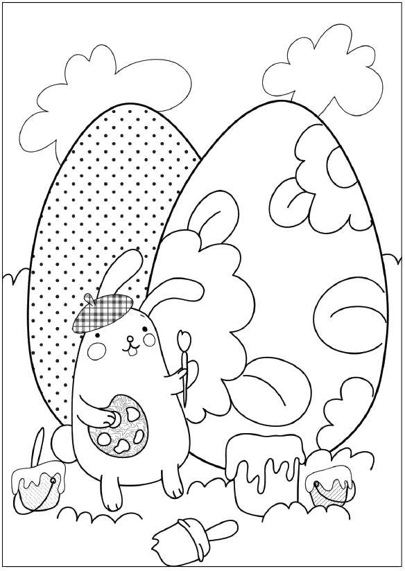 Coloring The Easter Bunny paints eggs. Category Coloring pages for kids. Tags:  Bunny, Easter.