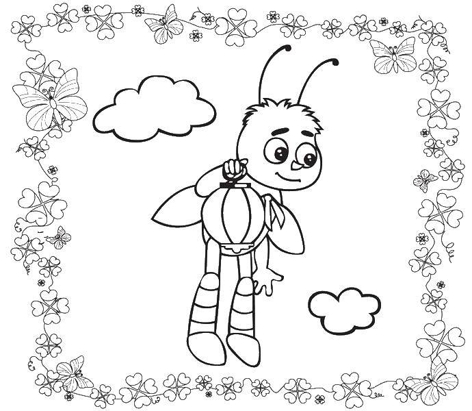 Название: Раскраска Пчеленок с фонариком. Категория: Лунтик. Теги: Лунтик, Мила, Кузя.