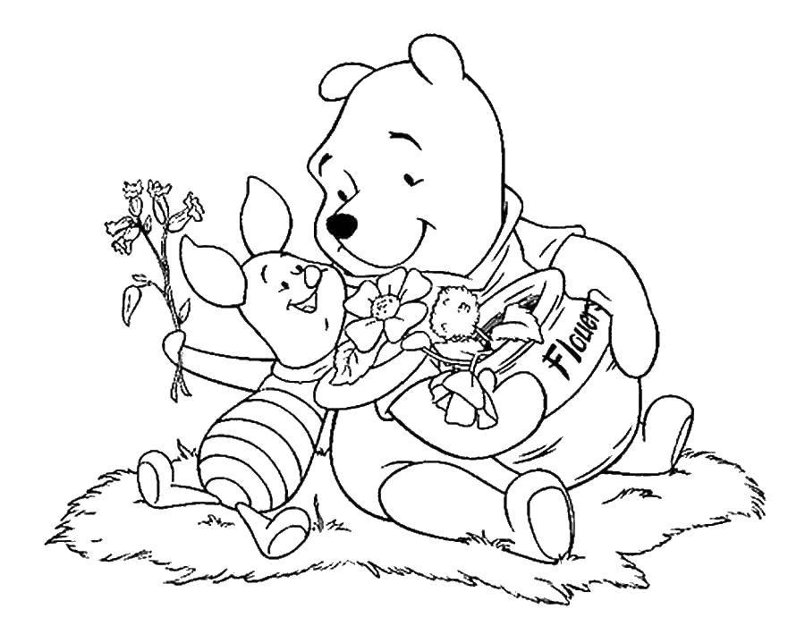 Coloring Winnie the Pooh and Piglet. Category Disney cartoons. Tags:  Winnie the Pooh, Piglet.