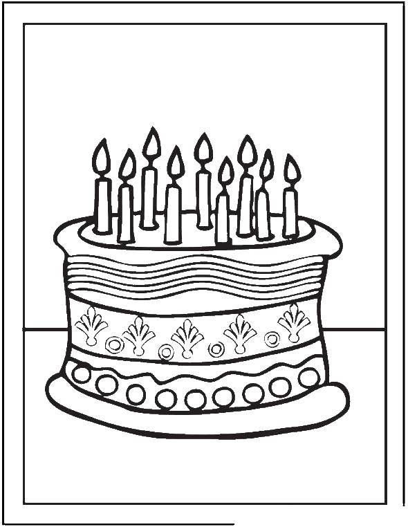 Розмальовки  Торт зі свічками. Завантажити розмальовку торт.  Роздрукувати ,торти,