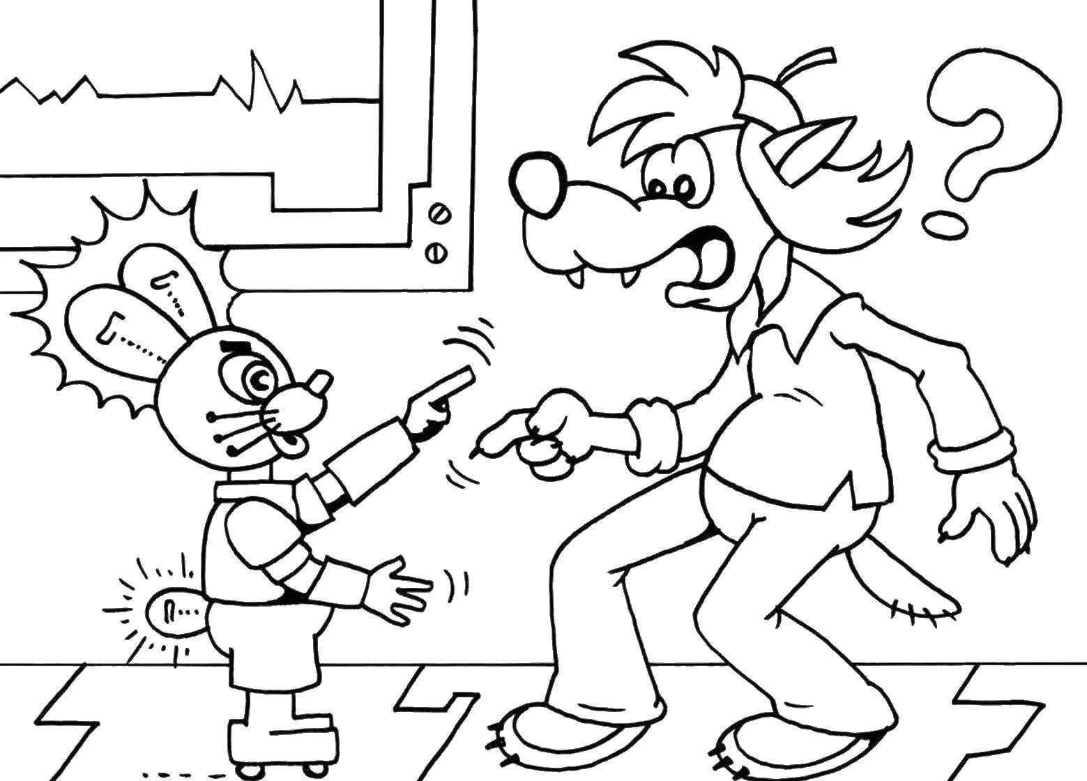 Coloring Oh wait hare. Category cartoons. Tags:  hare, wolf, cartoon.