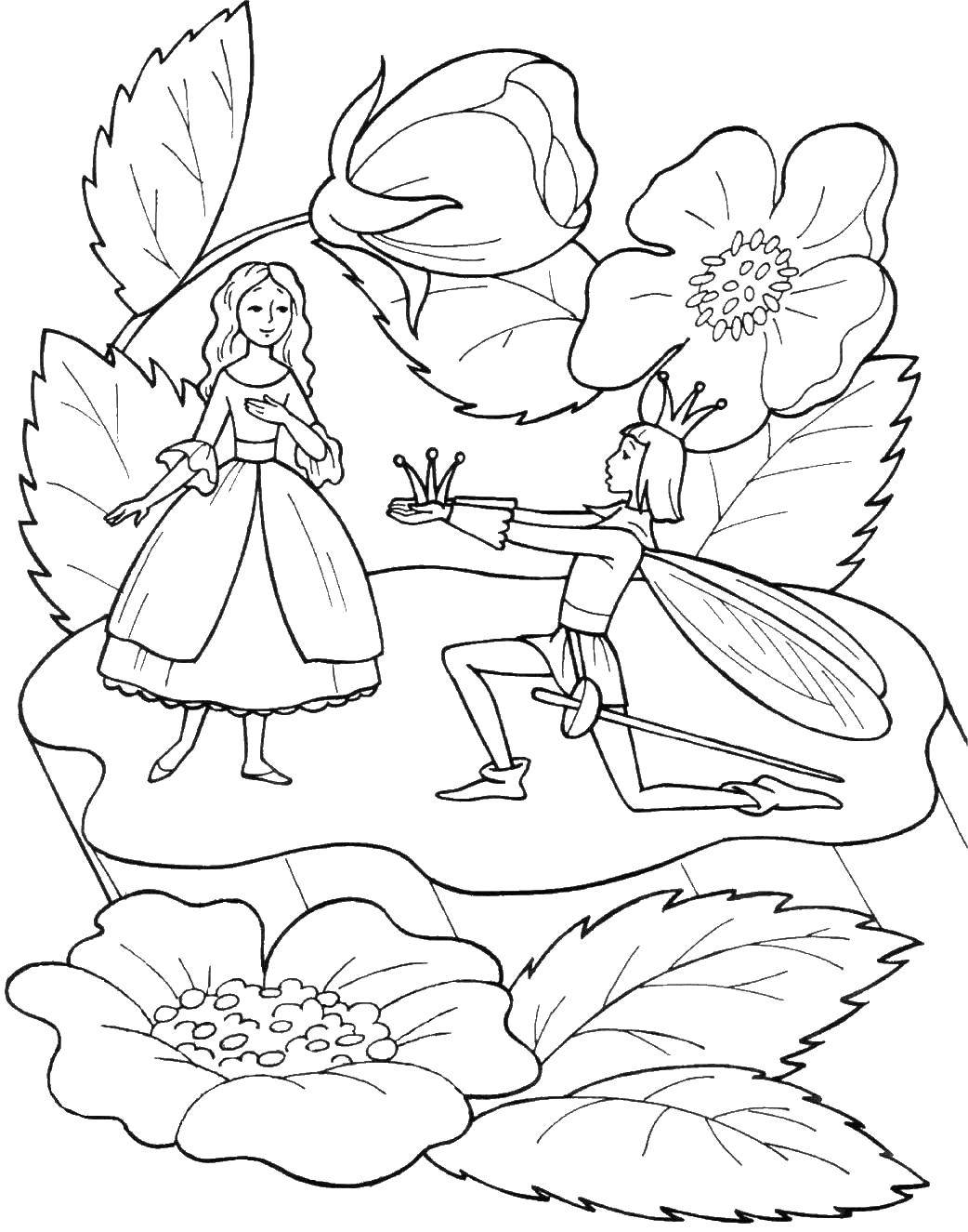 Coloring Thumbelina and the Prince. Category Fairy tales. Tags:  Thumbelina , The Prince.