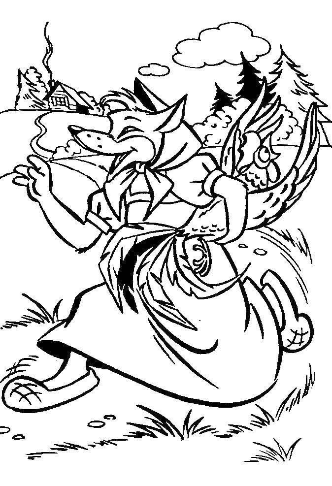 Coloring The cunning Fox caught the chicken. Category Fairy tales. Tags:  Tale, Fox, .