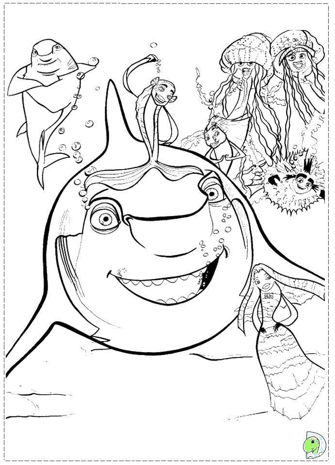 Coloring Shark tale. Category cartoons. Tags:  shark tale, fish.