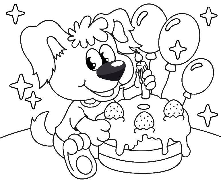 Coloring The dog eats the cake. Category cakes. Tags:  Cake, food, holiday.