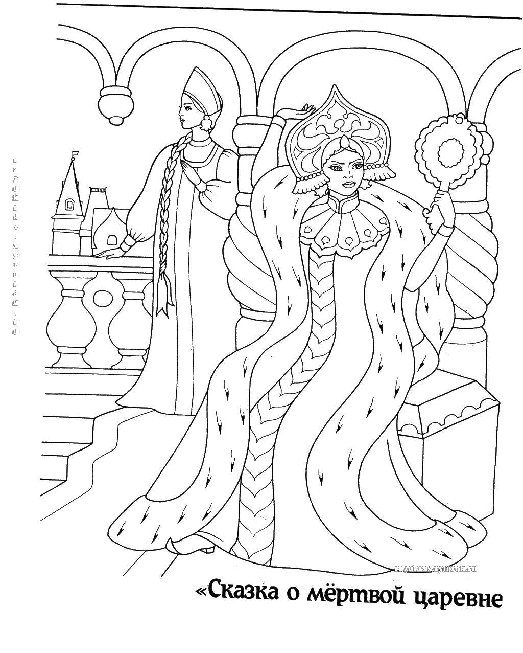 Coloring The Princess looks in the mirror. Category Fairy tales. Tags:  the Princess.