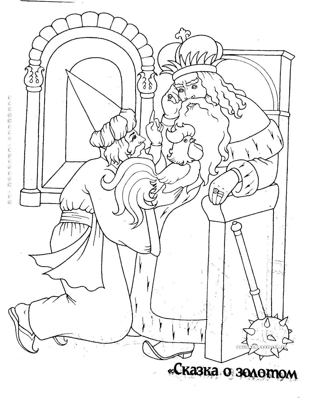 Coloring The Golden Cockerel and the king. Category Fairy tales. Tags:  king, cock.