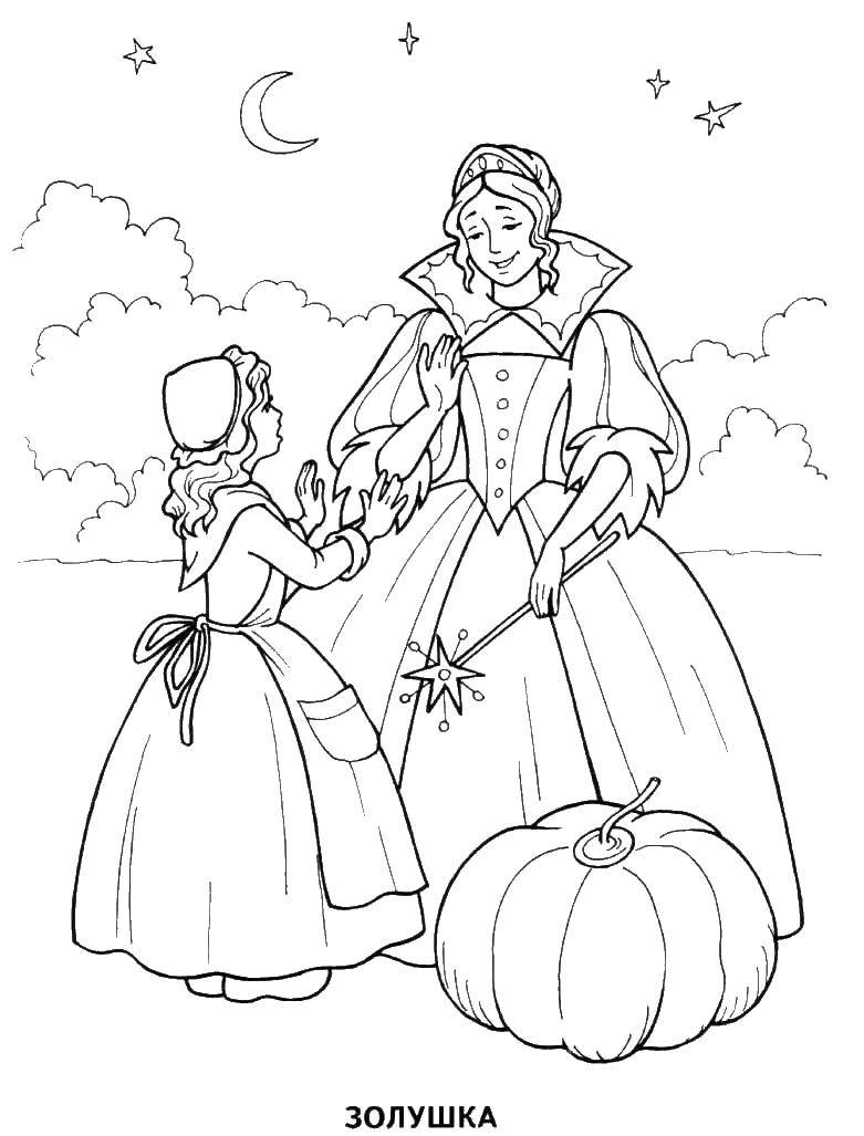 Coloring Cinderella and fairy godmother. Category Fairy tales. Tags:  Cinderella.