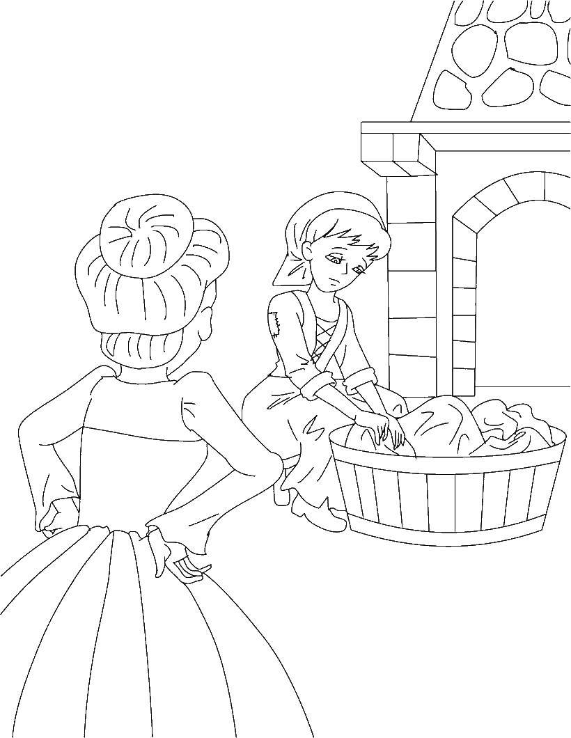 Coloring Cinderella washes the clothes. Category Fairy tales. Tags:  Cinderella.
