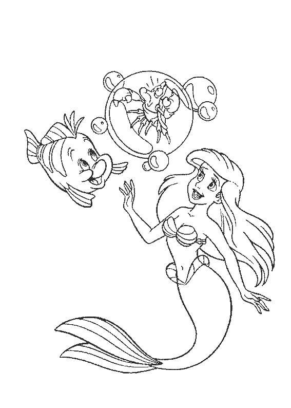 Coloring Ariel and flounder the fish. Category Disney cartoons. Tags:  Ariel, mermaid.