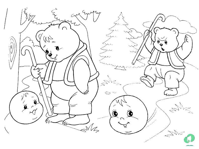 Coloring Bun and bear. Category Fairy tales. Tags:  gingerbread man, bear.