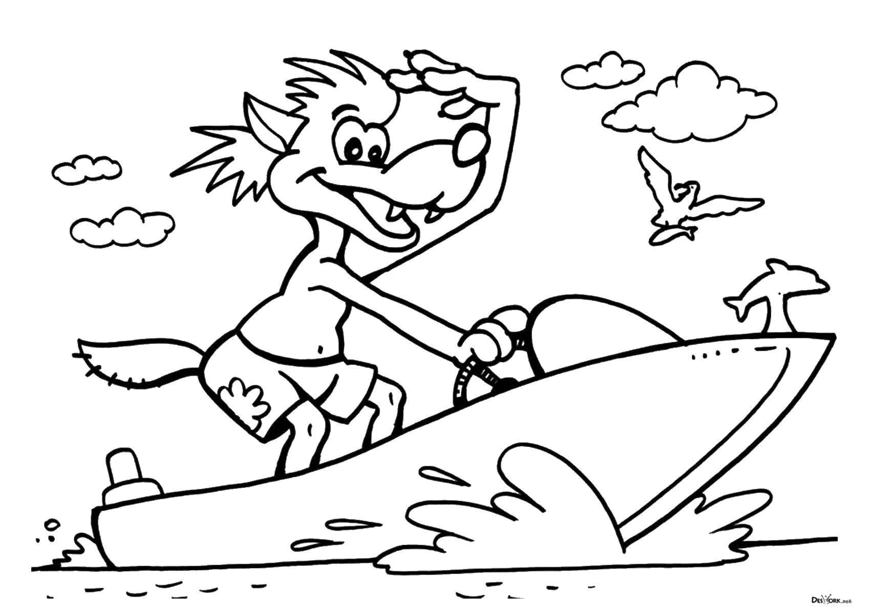 Coloring The wolf on the boat. Category cartoons. Tags:  wolf, boat.