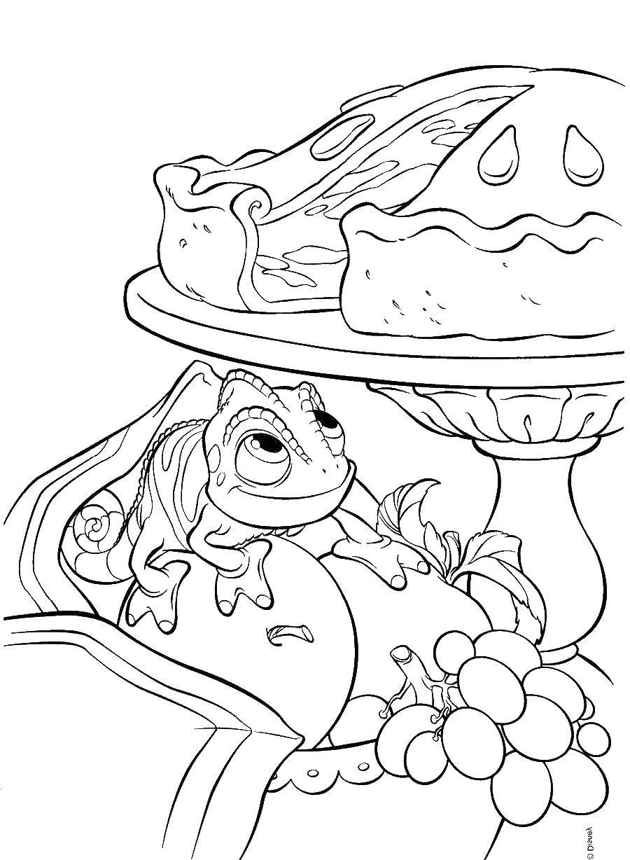 Название: Раскраска Ящерица хочет пирог. Категория: мультики. Теги: ящерица, пирог.