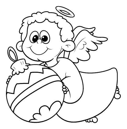 Coloring Angel with Christmas tree toy. Category new year. Tags:  Christmas, Christmas toy.