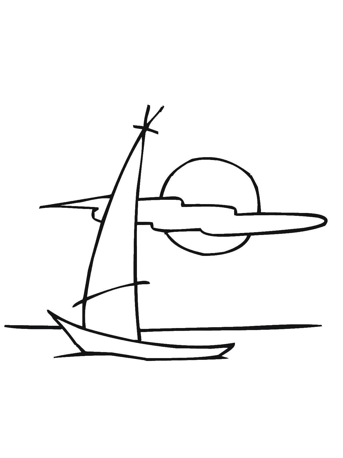Название: Раскраска Кораблик на воде. Категория: морское. Теги: Корабль, вода.