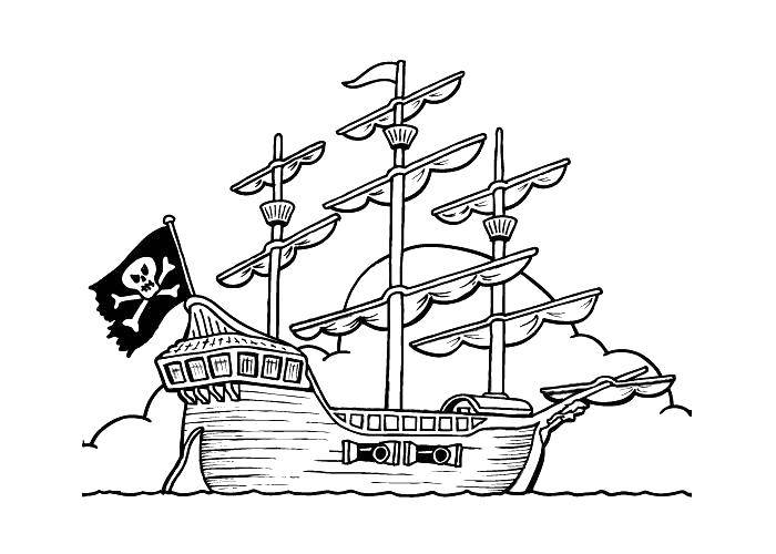 Coloring Pirate ship. Category The pirates. Tags:  Pirate, island, treasure, ship.