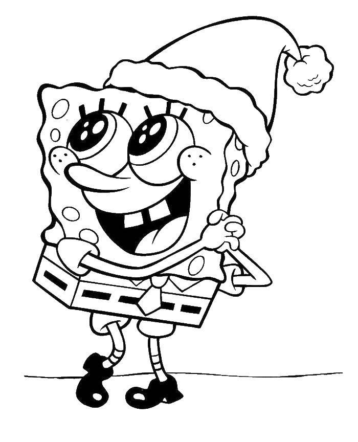 Название: Раскраска Спанч боб в новогодней шапочке. Категория: Персонаж из мультфильма. Теги: Персонаж из мультфильма, Спанч Боб, Губка Боб.
