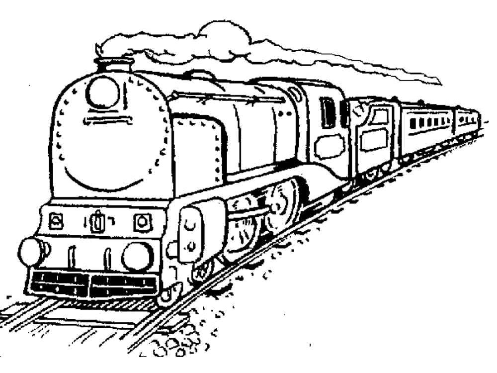 Розмальовки  Довгий поїзд. Завантажити розмальовку Потяг, рейки.  Роздрукувати ,поїзд,