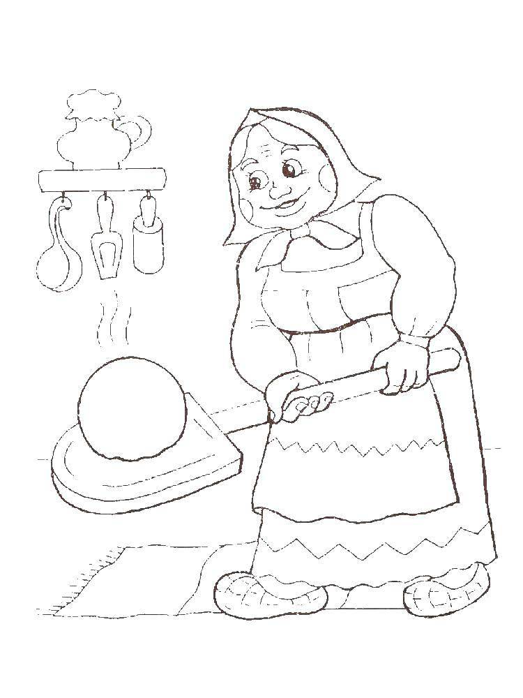 Coloring Grandma baked bun. Category Soviet coloring. Tags:  Tales Koschey, .
