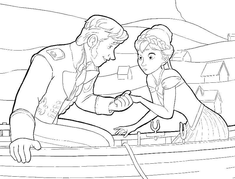 Название: Раскраска Ганс  и анна на лодке. Категория: Диснеевские мультфильмы. Теги: Анна, Эльза.