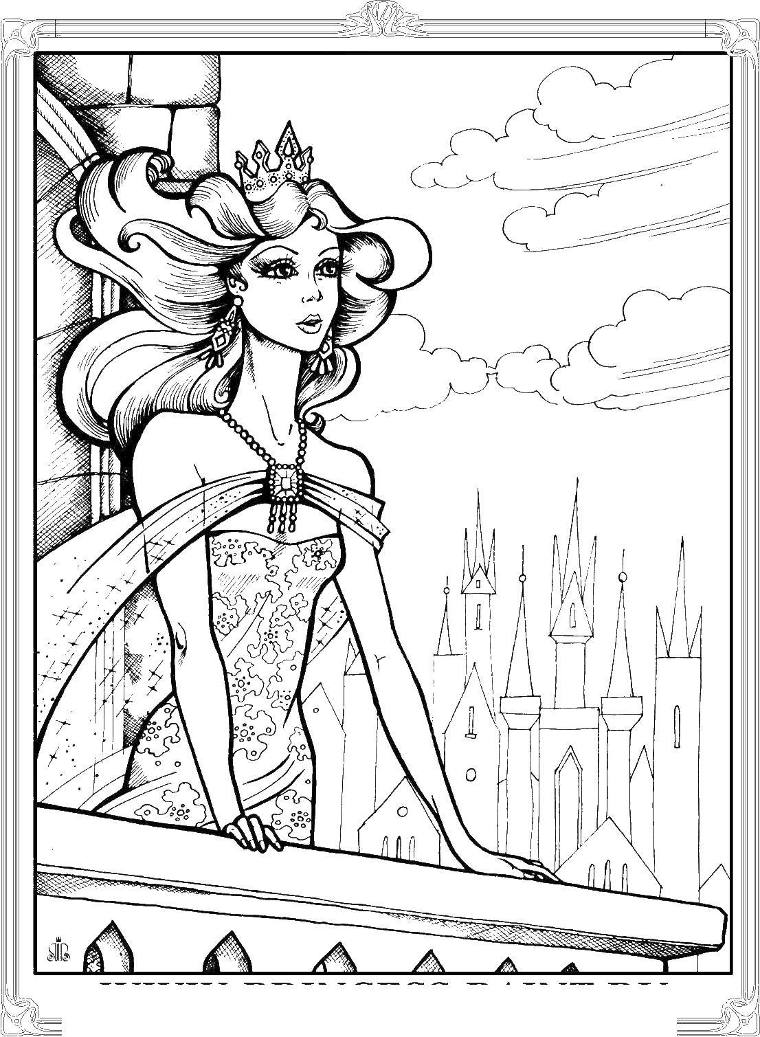 Название: Раскраска Принцесса на балконе. Категория: принцесса. Теги: принцессы, балкон.