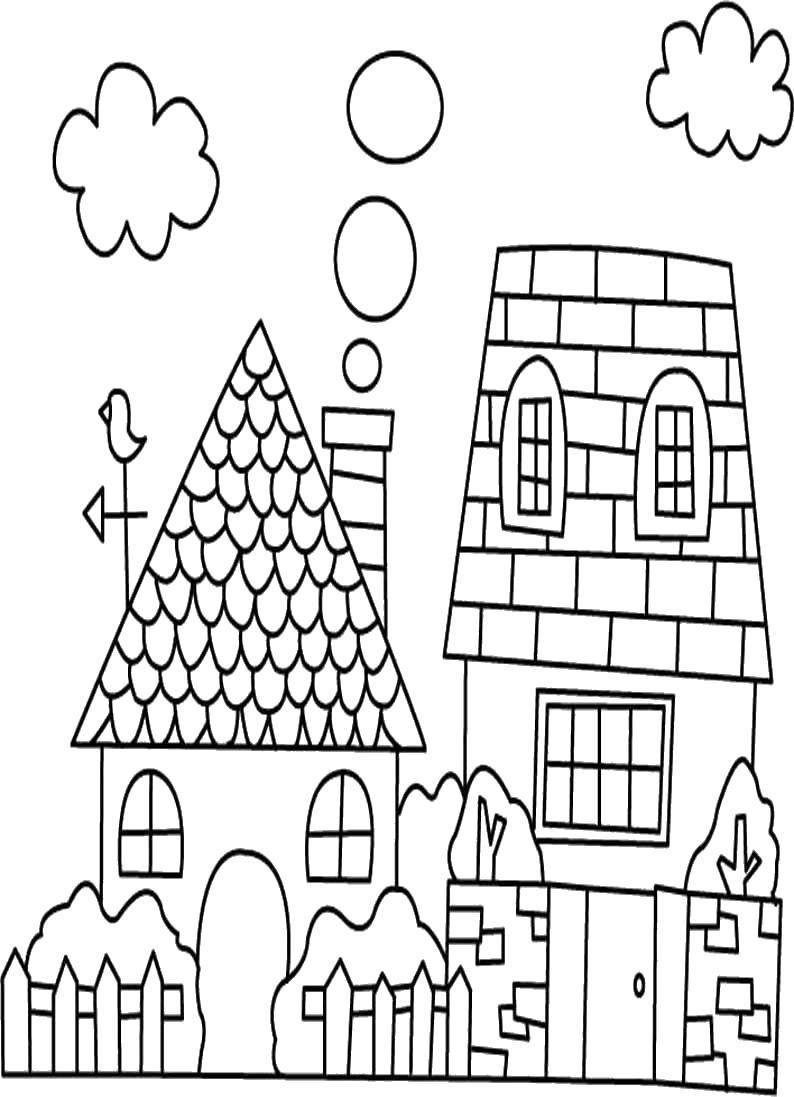 Coloring Cozy house. Category home. Tags:  House, pipe, smoke.