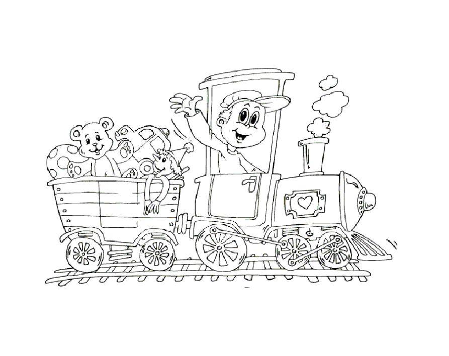 Название: Раскраска Веселая компания едет в поезде. Категория: поезд. Теги: Поезд, рельсы.