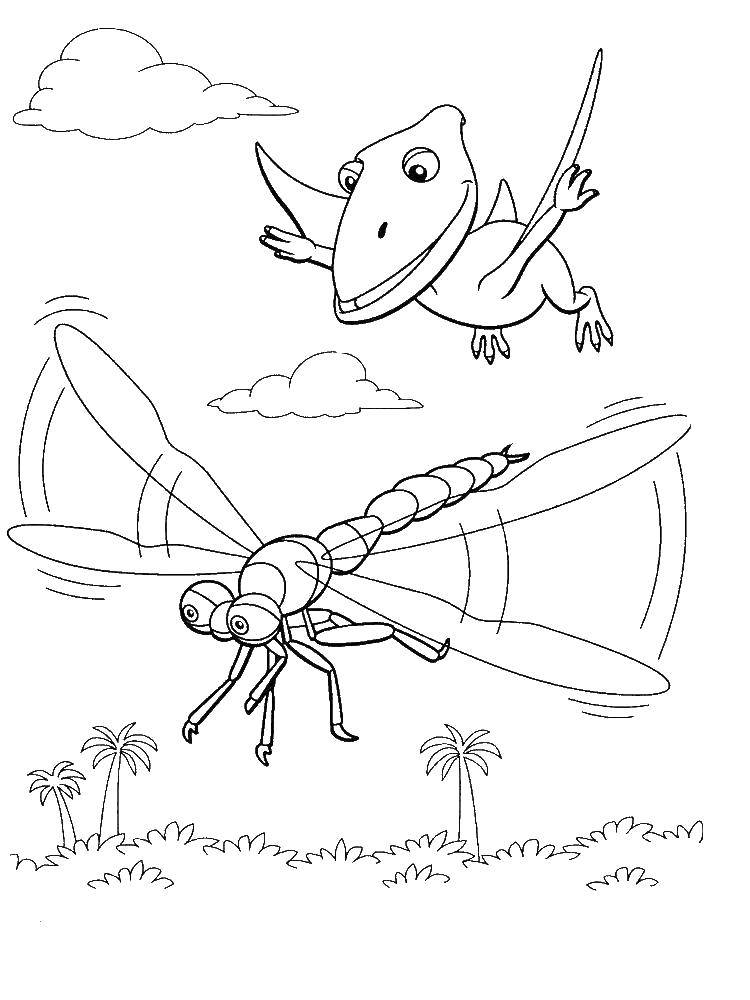 Coloring Dinosaur preys on a dragonfly. Category dinosaur. Tags:  Dinosaurs.