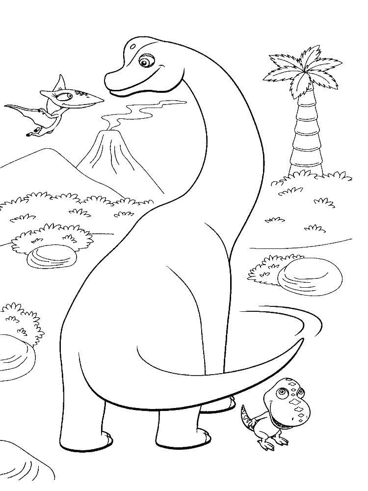 Название: Раскраска Дружные динозаврики. Категория: динозавр. Теги: Динозавры, дружба.