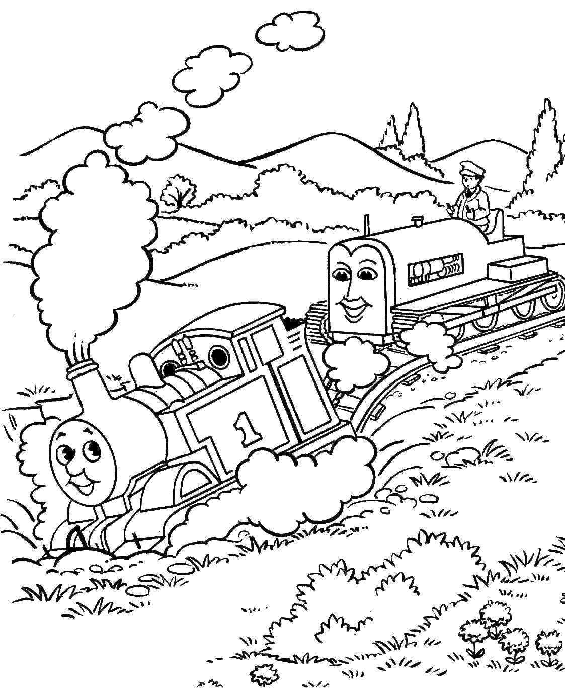 Coloring Thomas the tank engine and other train. Category train. Tags:  Train, Thomas.