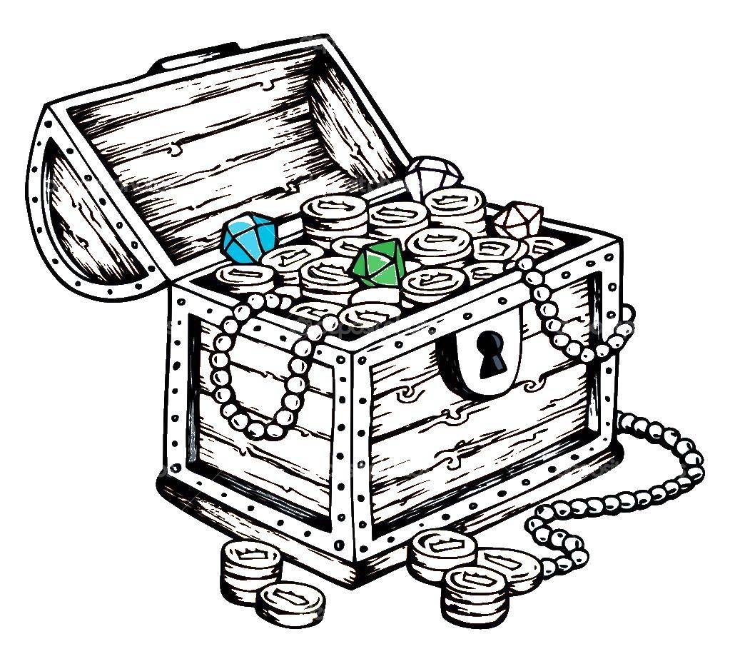 Coloring Chest sokrovischami. Category The pirates. Tags:  treasure chest, pirates.