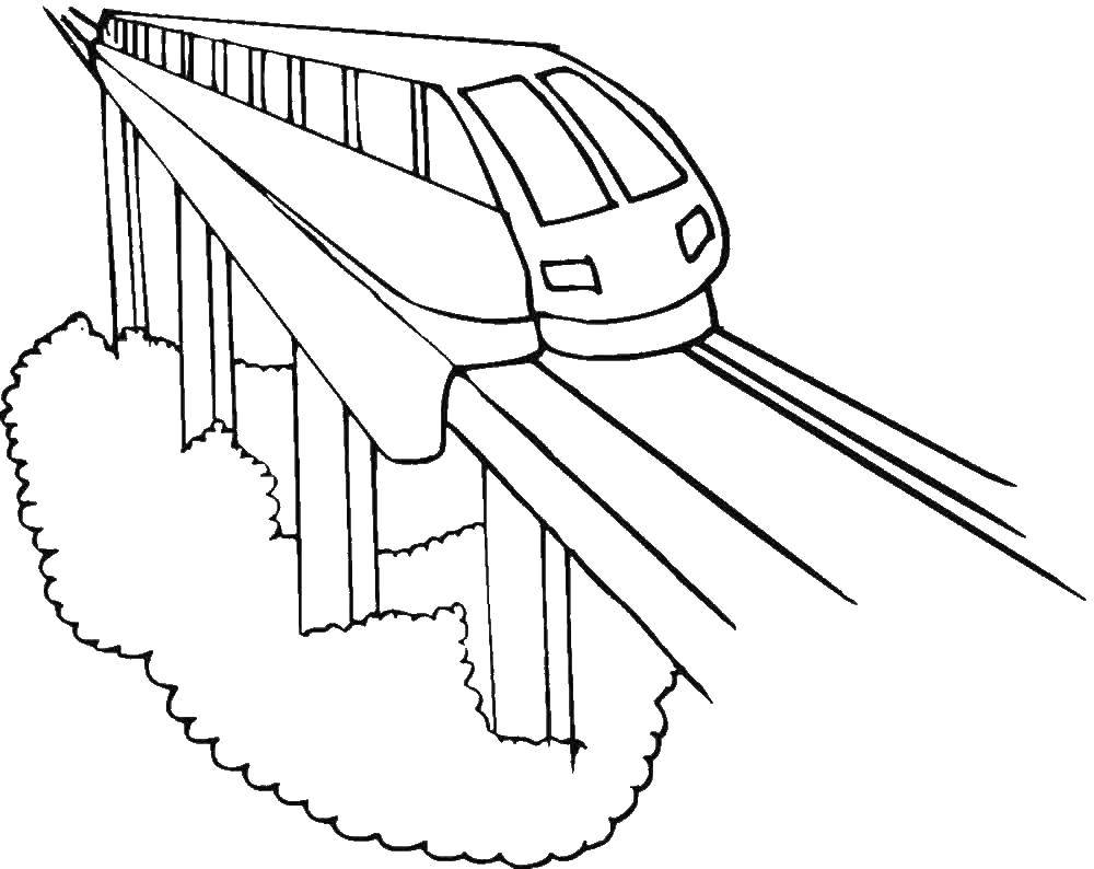 Название: Раскраска Быстрый скоростной поезд. Категория: поезд. Теги: Поезд, рельсы, скорость.
