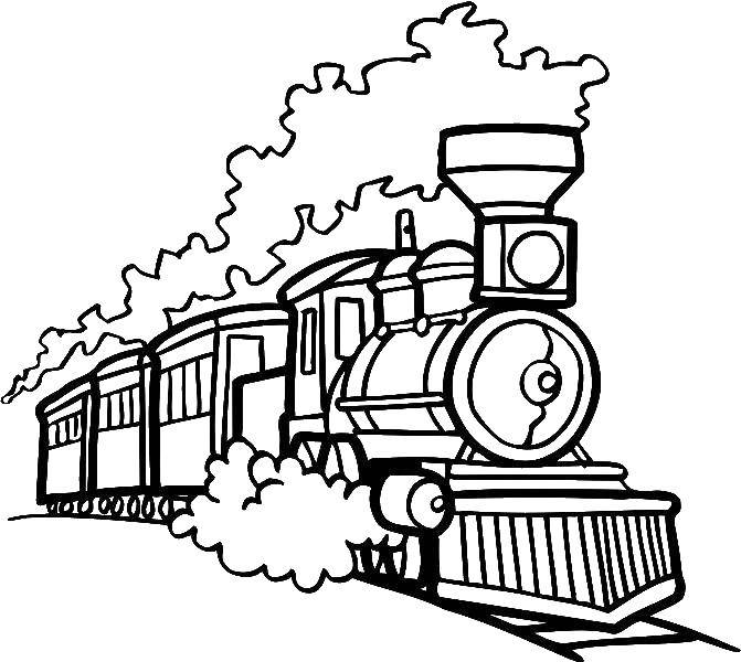 Coloring Steam locomotive with wagons. Category train. Tags:  locomotive.
