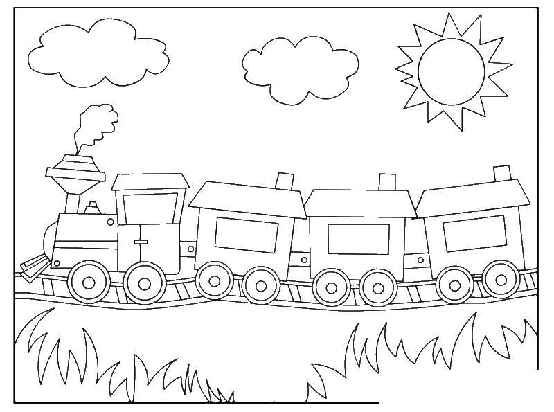 Coloring Steam locomotive with wagons. Category train. Tags:  locomotive.