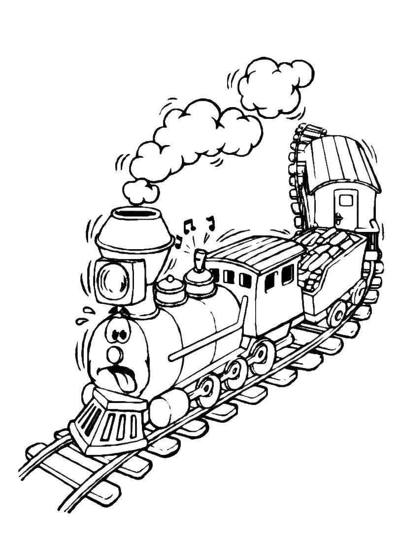 Название: Раскраска Паровоз с вагонами. Категория: поезд. Теги: Паровозик.