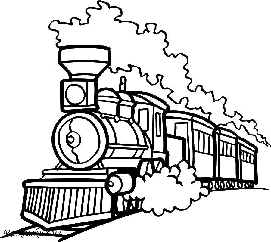 Coloring Steam locomotive with wagons. Category train. Tags:  locomotive, Thomas.