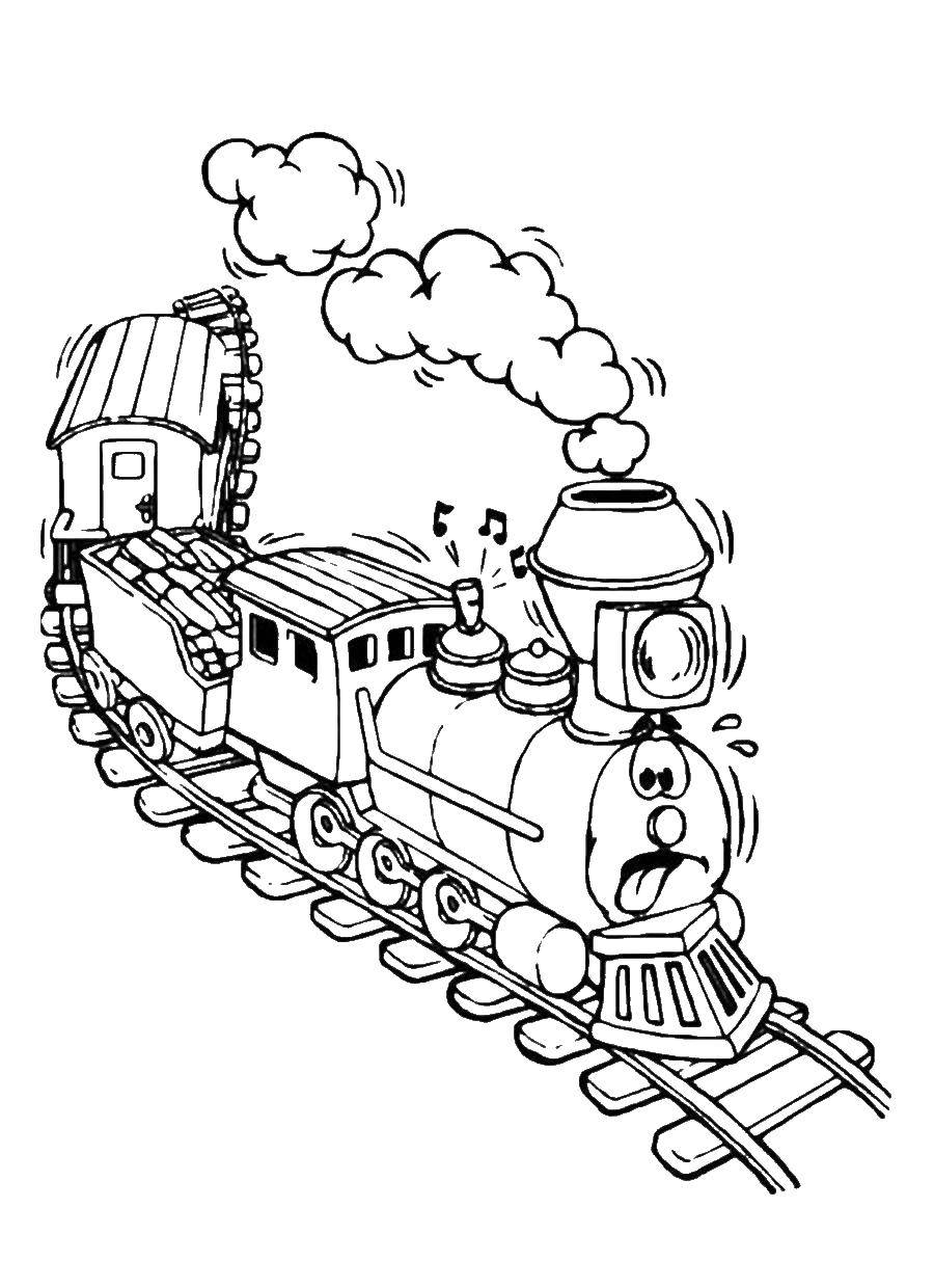 Coloring Steam locomotive with wagons. Category train. Tags:  locomotive.
