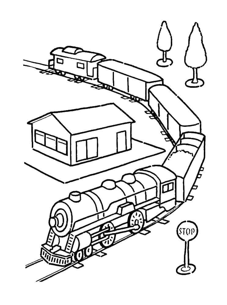 Название: Раскраска Поезд с вагонами. Категория: поезд. Теги: поезд, паровоз.