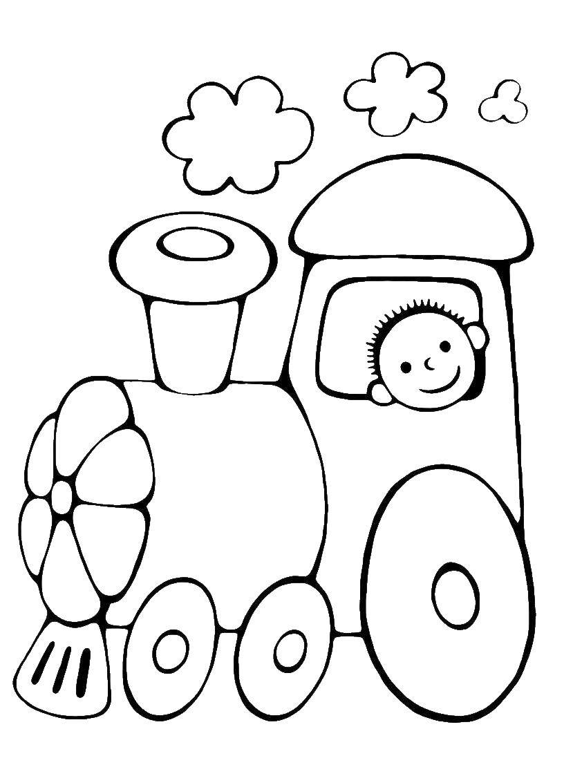 Название: Раскраска Веселый человек едит на паровозе. Категория: поезд. Теги: паровоз.