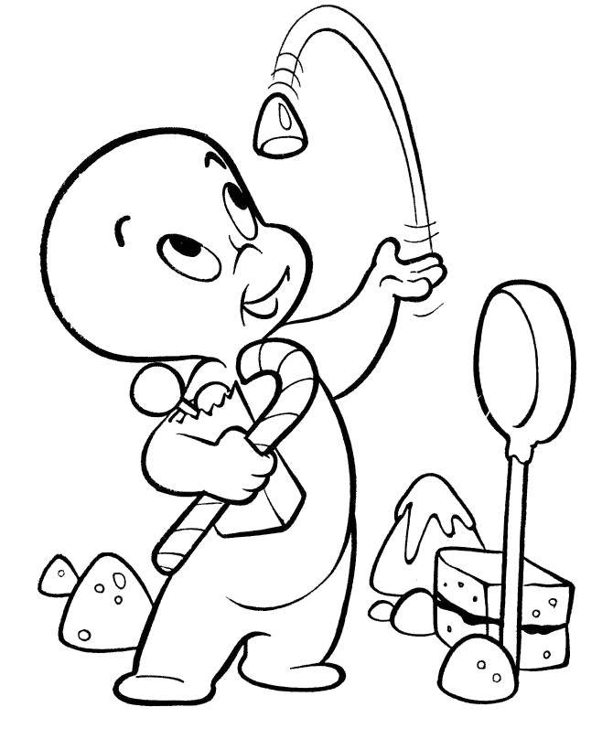 Coloring Good Ghost Casper with little gifts. Category Disney coloring pages. Tags:  Disney, Casper.