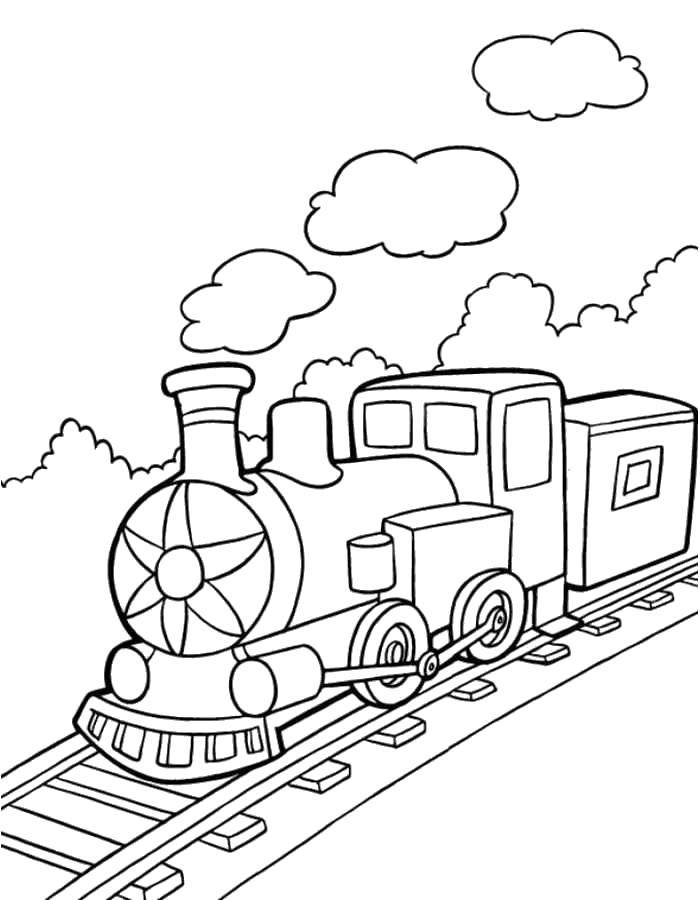 Название: Раскраска Поезд едет по рельсам. Категория: поезд. Теги: Поезд, рельсы.
