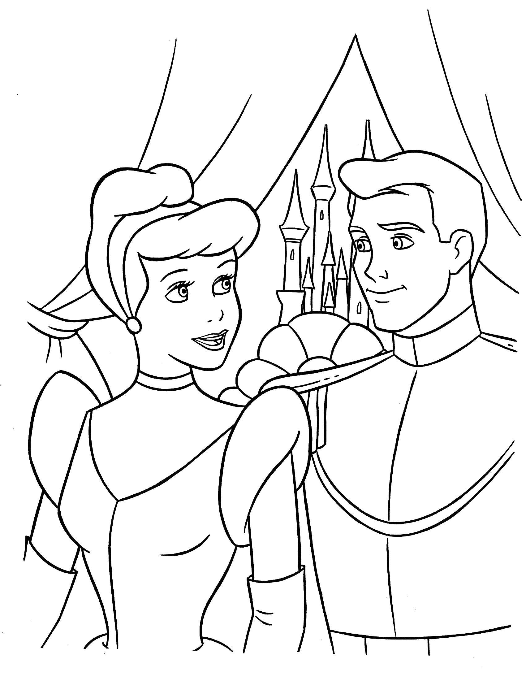 Coloring Cinderella and her Prince. Category Disney coloring pages. Tags:  Disney, Cinderella.