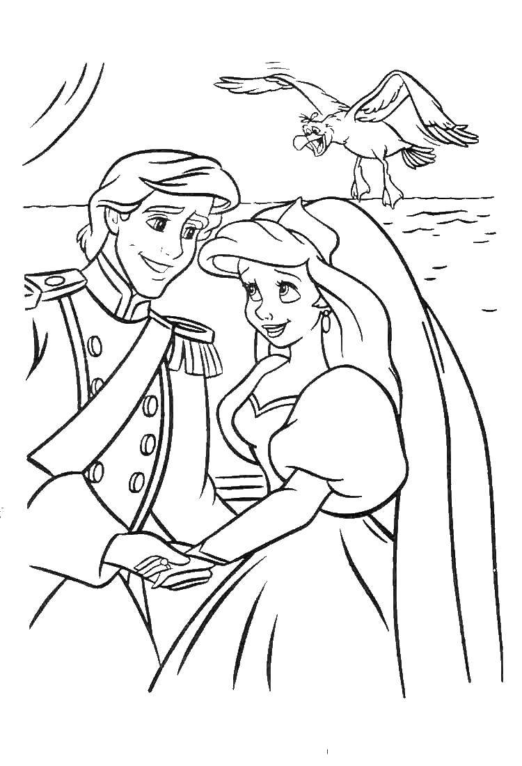 Coloring The little mermaid Ariel with her Prince. Category Disney coloring pages. Tags:  Disney, the little mermaid, Ariel.