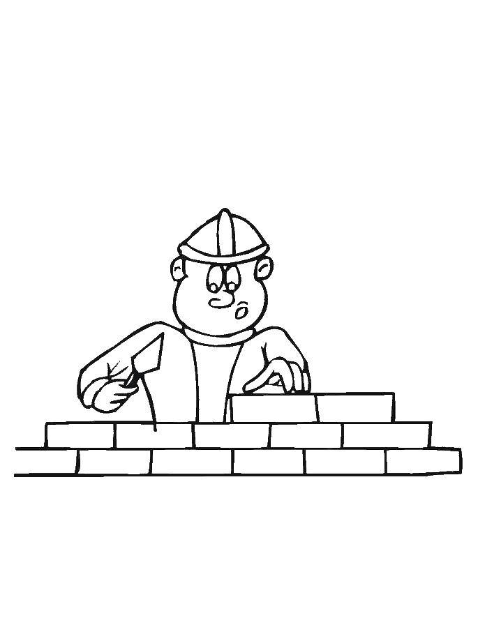 Coloring Builder lays bricks. Category the city. Tags:  City, building.