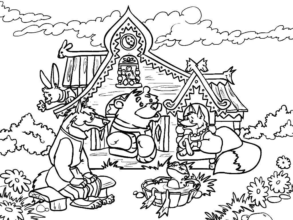 Coloring The residents of the house. Category Fairy tales. Tags:  Tale, Teremok.