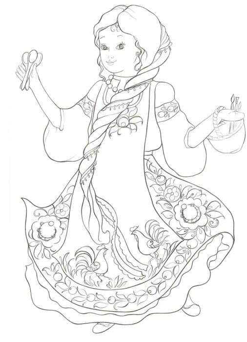 Coloring The girl in the patterned dress. Category patterns. Tags:  Patterns, people.
